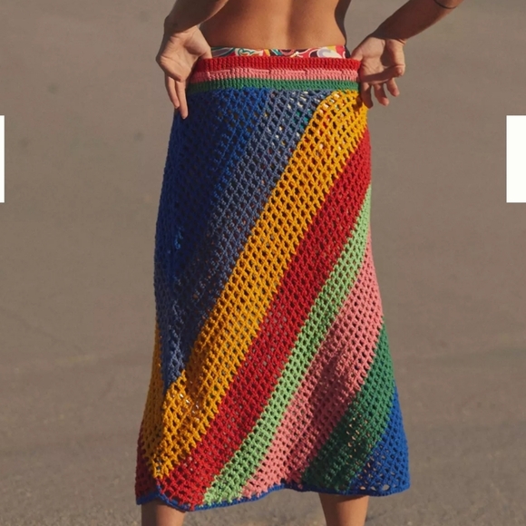 NWT Farm Rio Diagonal Stripes Crochet Midi Skirt Size M Boho Beach Coverup  $215 - Picture 4 of 12